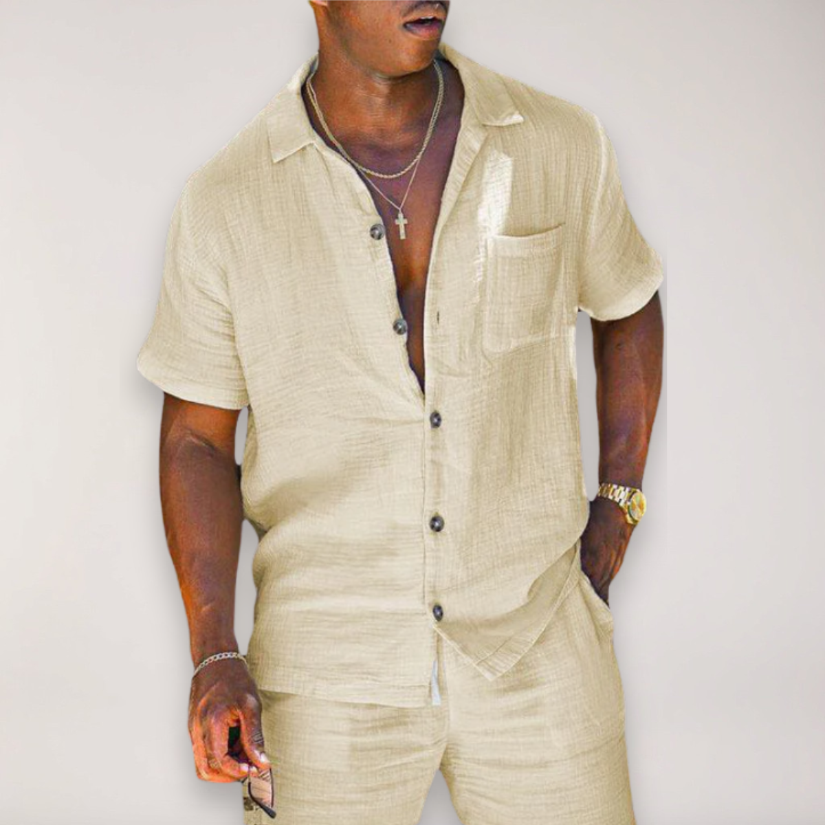 Men’s Short Sleeve Linen Two-Piece Set