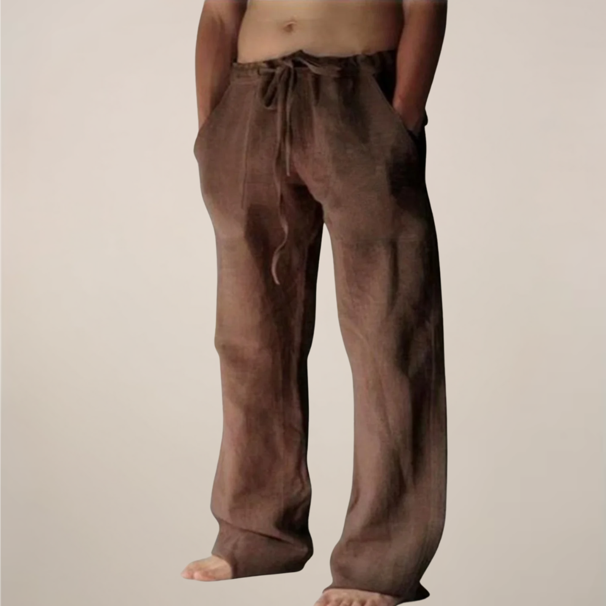 Men’s Linen Drawstring Wide-Leg Loose Trousers