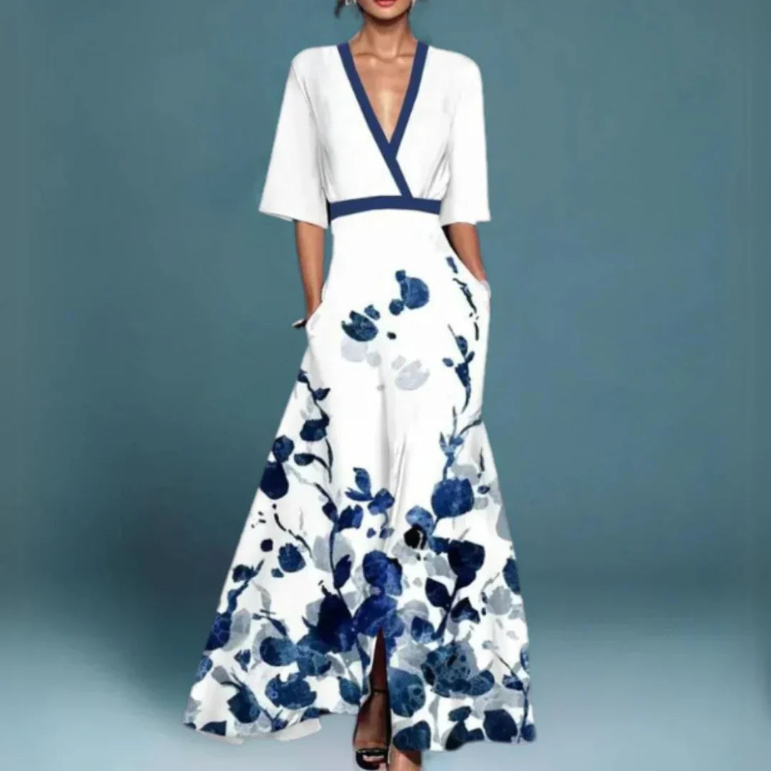 Elegant Floral V Neck Maxi Dress | Women’s
