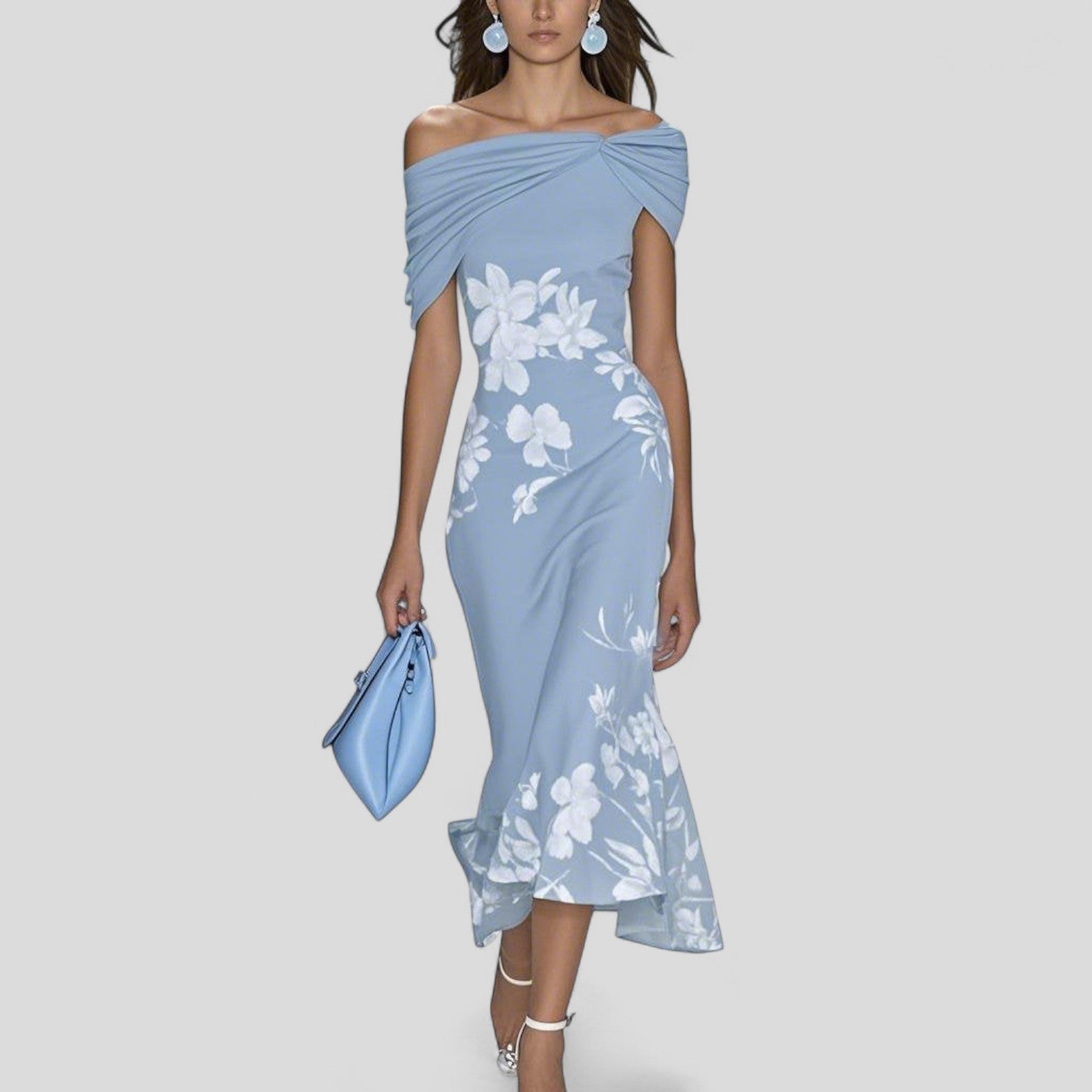 Elegant Floral Midi Dress | Off Shoulder