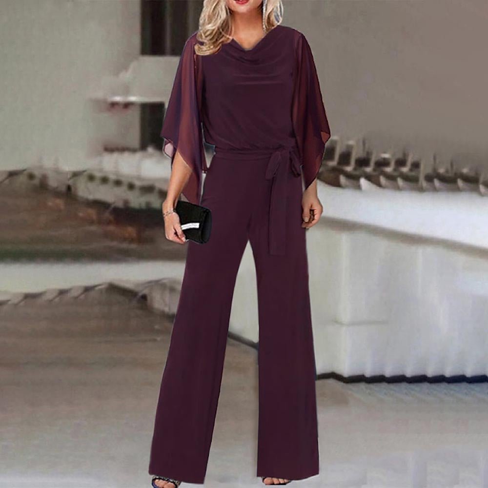 Women's Elegant Jumpsuit | Draped Cape Sleeves Wide Leg Detail