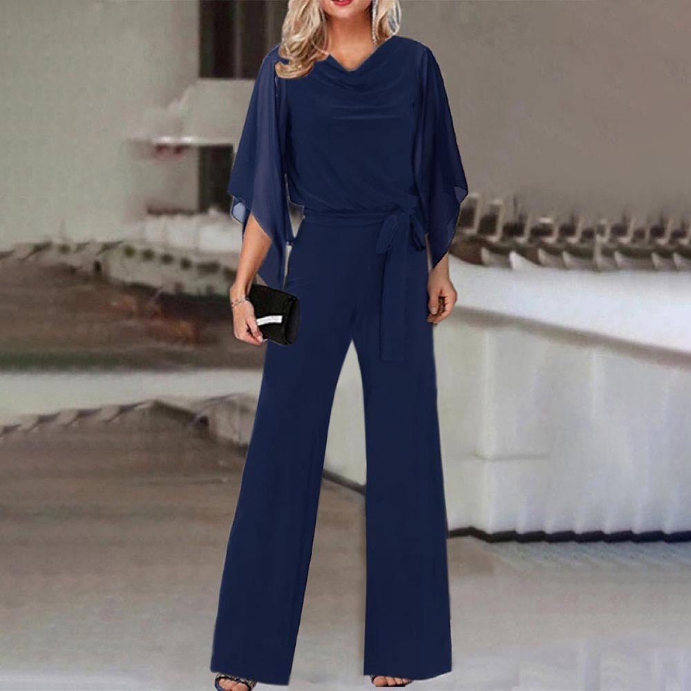 Women's Elegant Jumpsuit | Draped Cape Sleeves Wide Leg Lifestyle