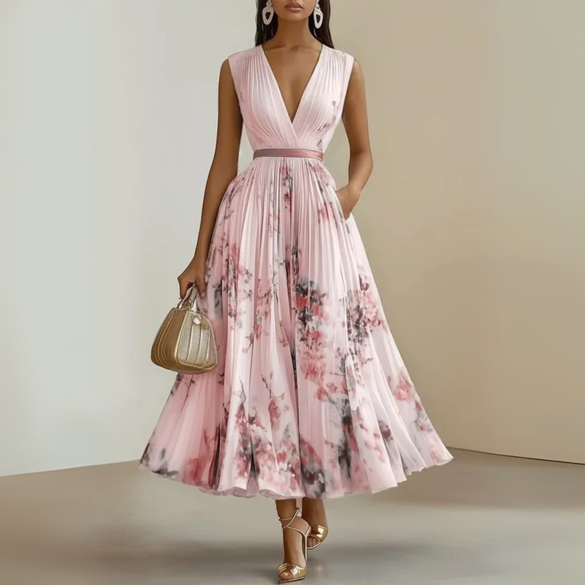 Women's Floral Midi Dress | Flowy Sleeveless