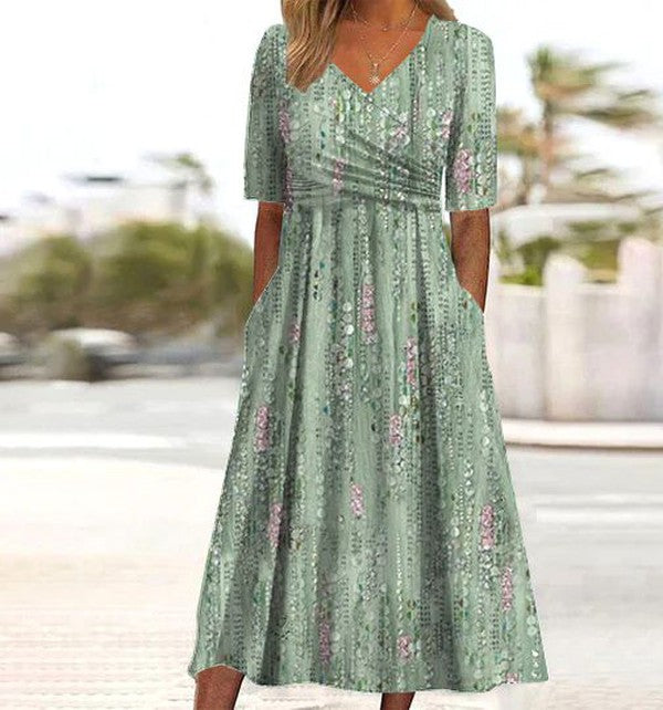 Women's Elegant Floral V-Neck Printed Dress