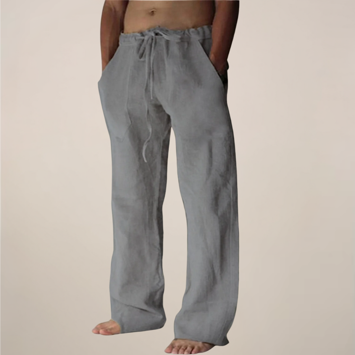 Men’s Linen Drawstring Wide-Leg Loose Trousers