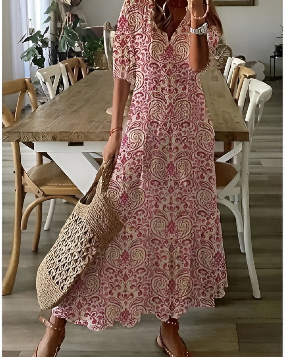 Boho Maxi Dress Women’s | V Neck Tassel