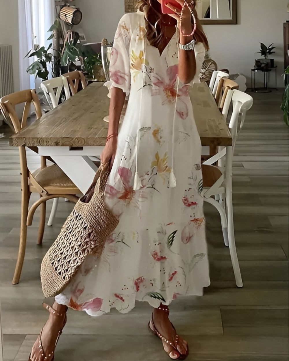 Boho Maxi Dress Women’s | V Neck Tassel