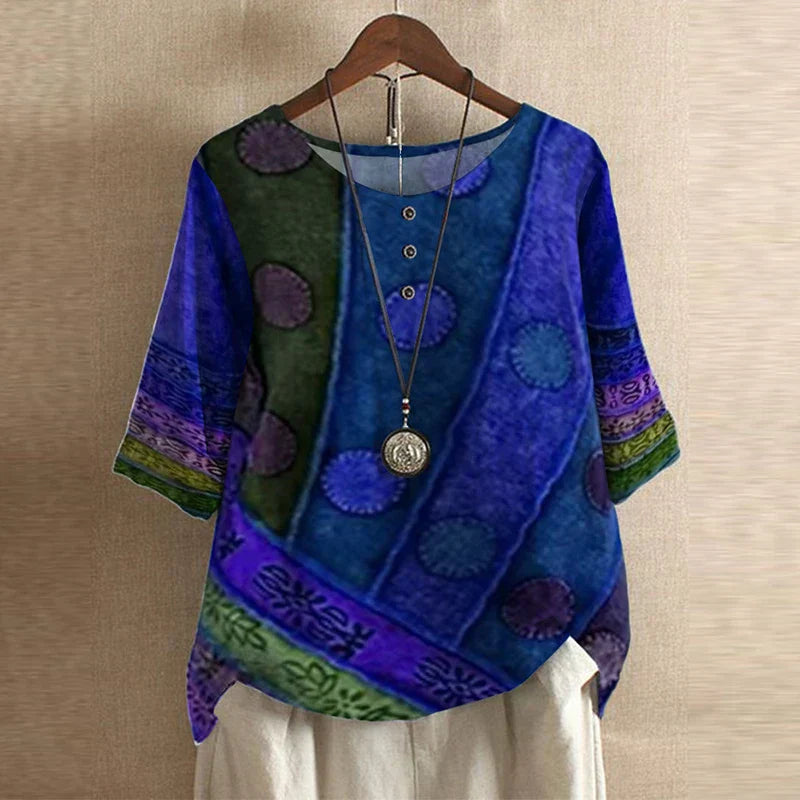 Women’s Retro Floral Blouse | Short Sleeve