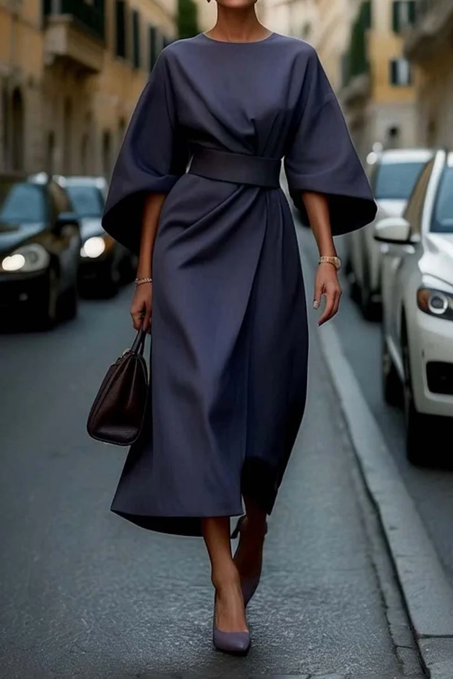 Women's Elegant Lantern Sleeves Midi Dress