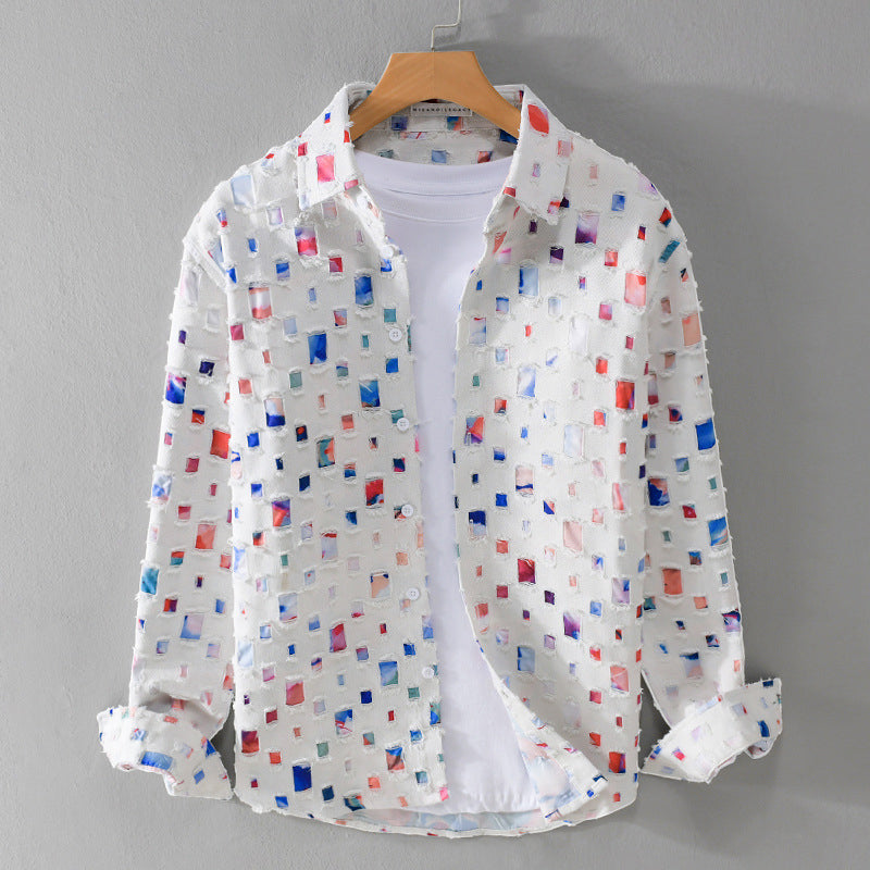Plaid Shirt | Long Sleeve Geometric Print